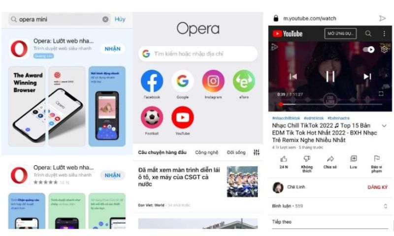 xem youtube khi thoát màn hình bằng ứng dụng Opera Mini trên IPhone